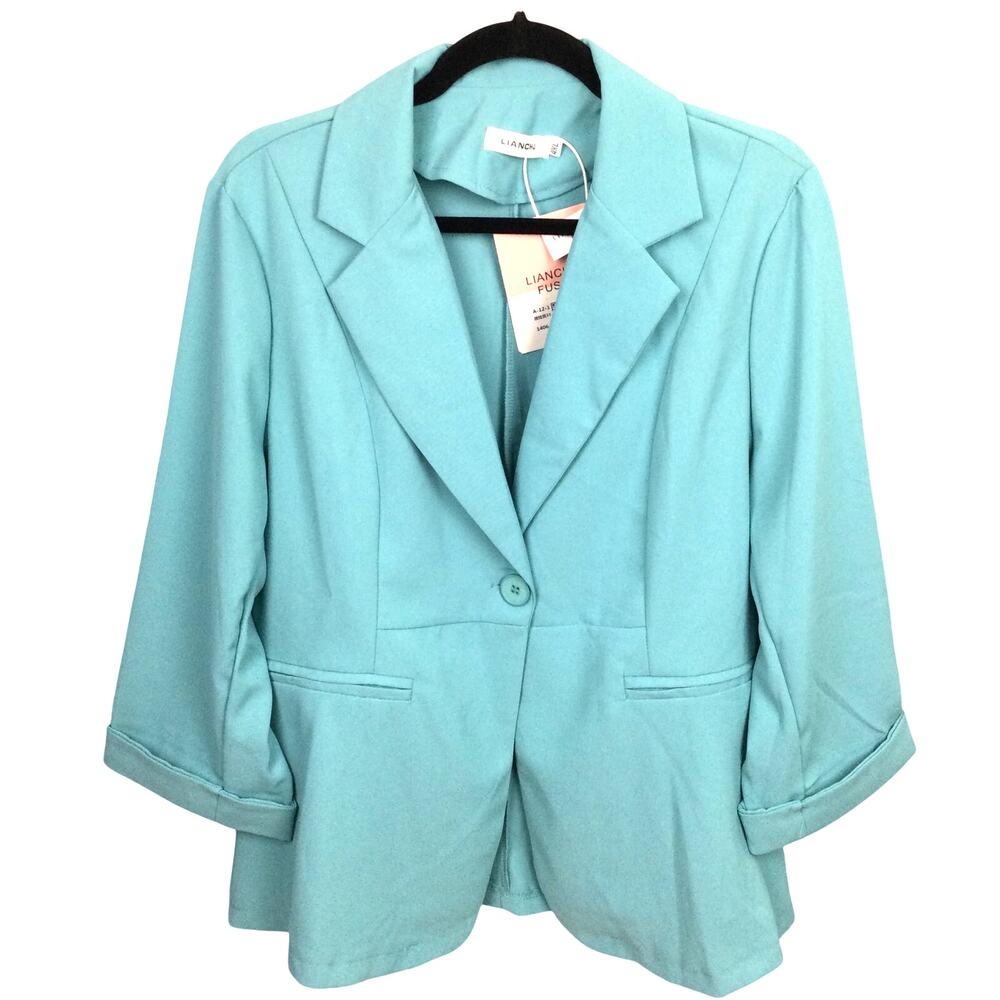 Lianchu Fushi Retro Single Breast 90s Style 3/4 Sleeve Powder Blue Blazer 4XL